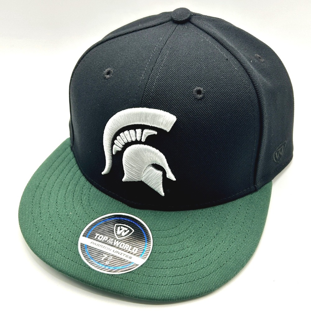Michigan State Spartans Top of the World Hat Men 7 3/8 Black Fitted Cap MSU